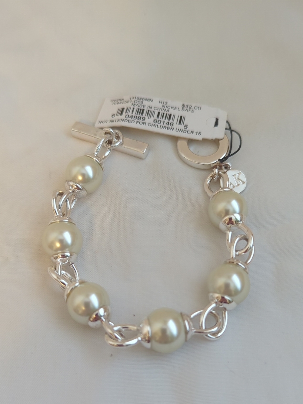 Michael Kors Silver Chain Bracelet with Pearl Beads - Ivory Pearls